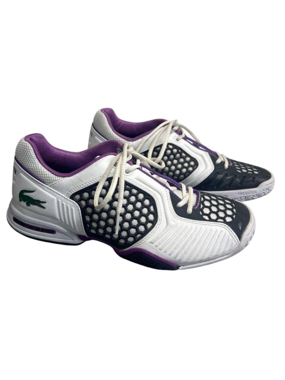 Lacoste Repel Women's 9 Tennis Court Shoes Sneakers White Purple Mesh Athletic